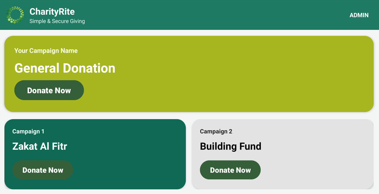 CharityRite main donation screen